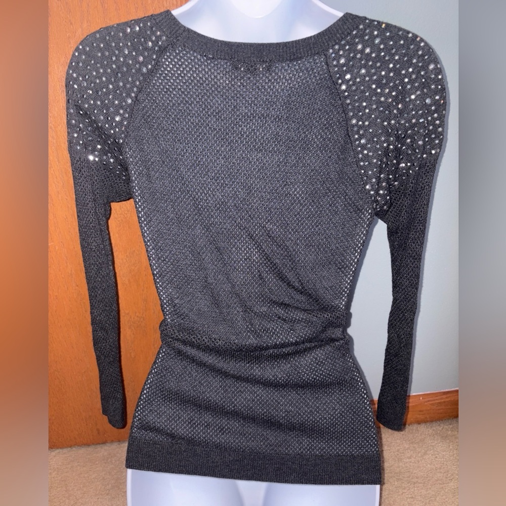 Express sheer mesh thermal top, Charcoal with rhinestones, size Small/Petite - Picture 5 of 9
